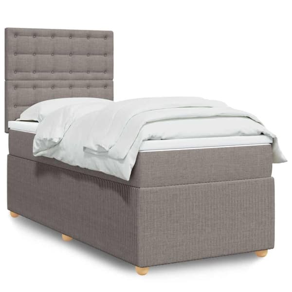 Ramsäng med madrass taupe 90x200 cm tyg