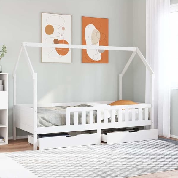 Sängram med lådor för barn 90x190 cm massiv furu