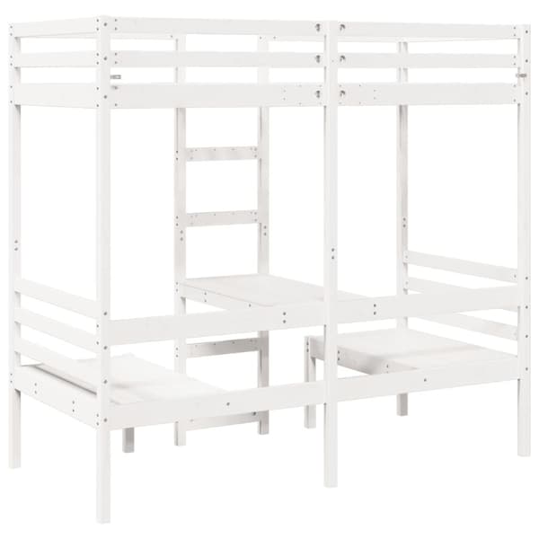 Loftsäng med skrivbord&bänkar vit 90x200 cm massiv furu
