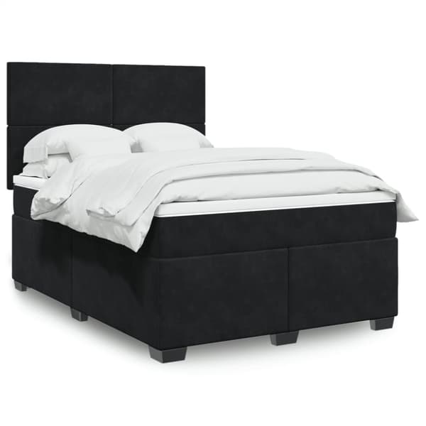 Ramsäng med madrass svart 140x190 cm sammet