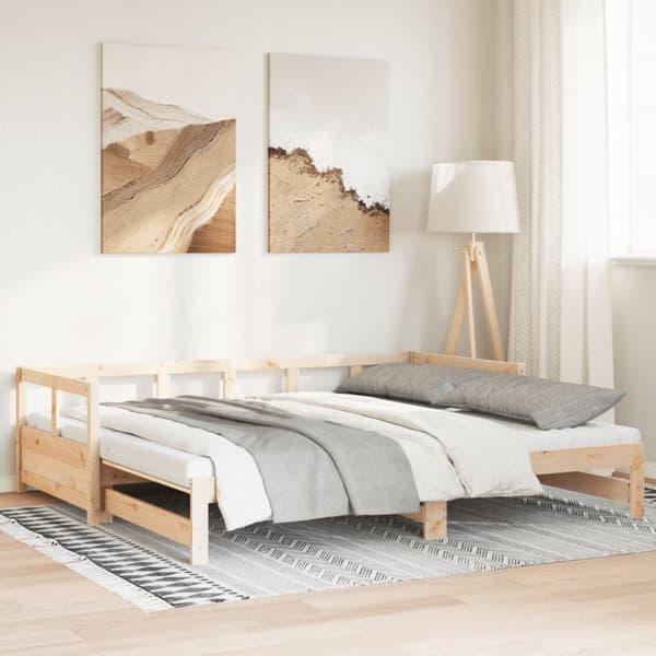 Utdragbar dagbädd med madrasser 80x200 cm massiv furu