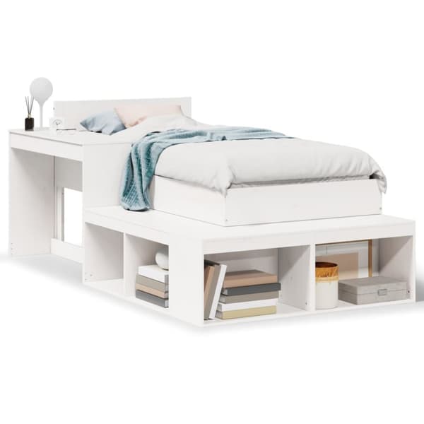 Sängram utan madrass vit 75x190 cm massiv furu
