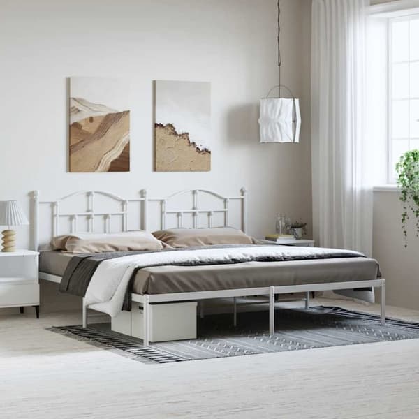 Sängram med huvudgavel metall vit 193x203 cm