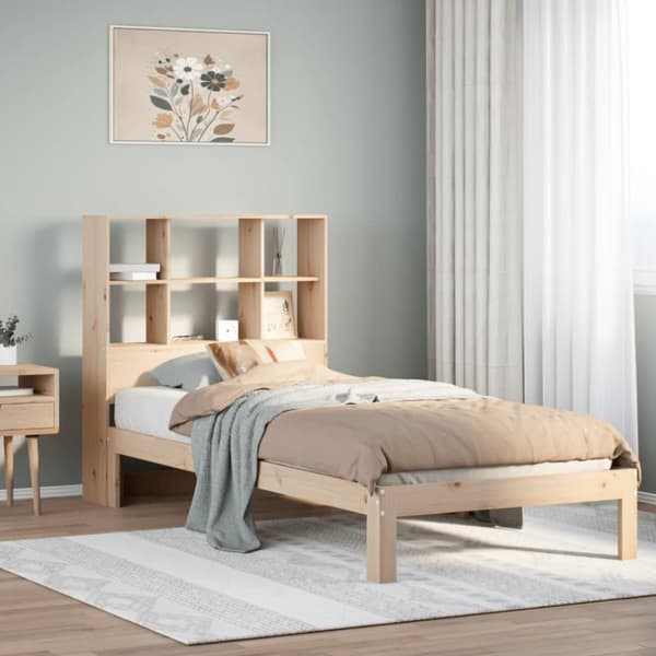 Säng med bokhylla utan madrass 90x200cm massiv furu