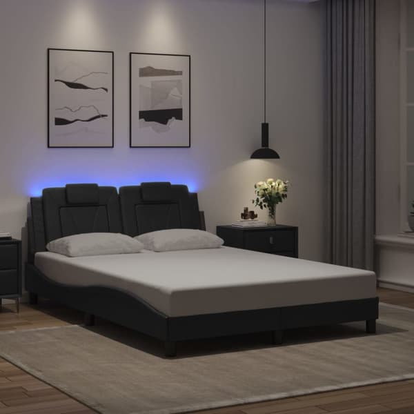 Sängram med LED-belysning svart 140x200 cm konstläder