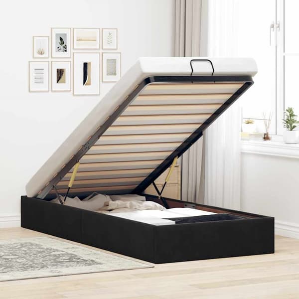 Ottoman sängram utan madrass svart 100x200 cm sammet