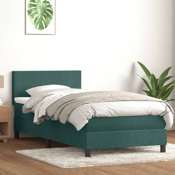 Ramsäng med madrass mörkgrön 90x210 cm sammet