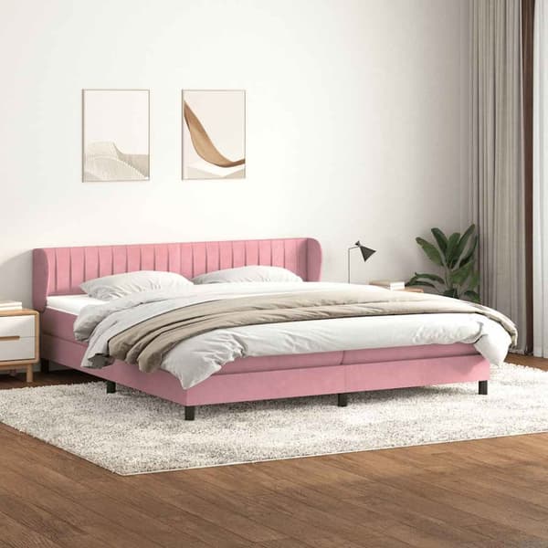 Resårsäng med resårmadrasser rosa 200x210 cm sammet