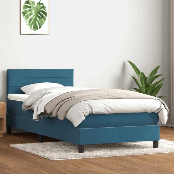 Ramsäng med madrass mörkblå 80x220 cm sammet