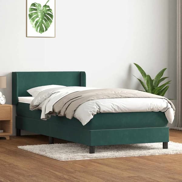 Ramsäng med madrass mörkgrön 90x210 cm sammet