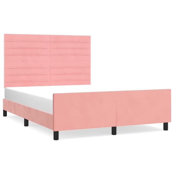 Sängram med huvudgavel rosa 140x200 cm sammet