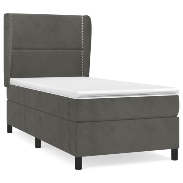 Ramsäng med madrass mörkgrå 90x190 cm sammet