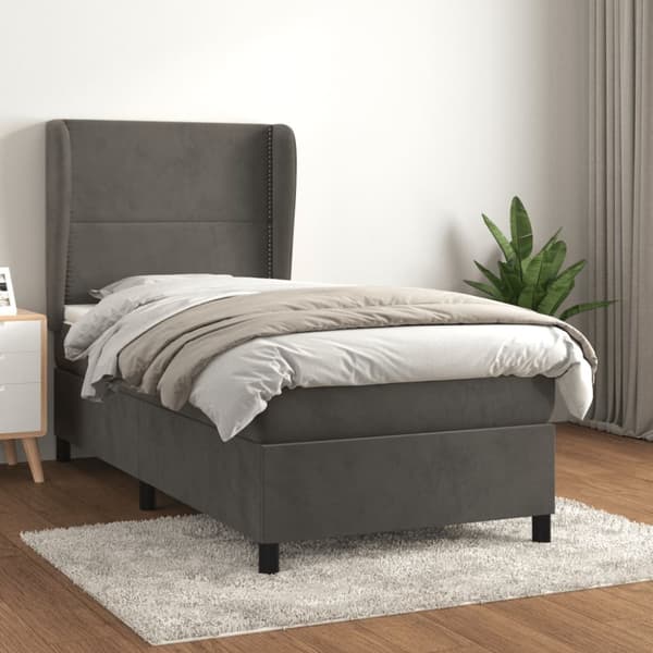 Ramsäng med madrass mörkgrå 90x190 cm sammet