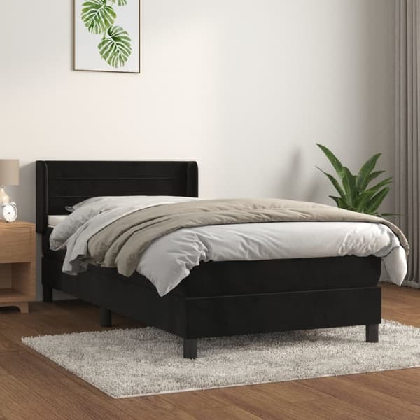 Ramsäng med madrass svart 100x200 cm sammet