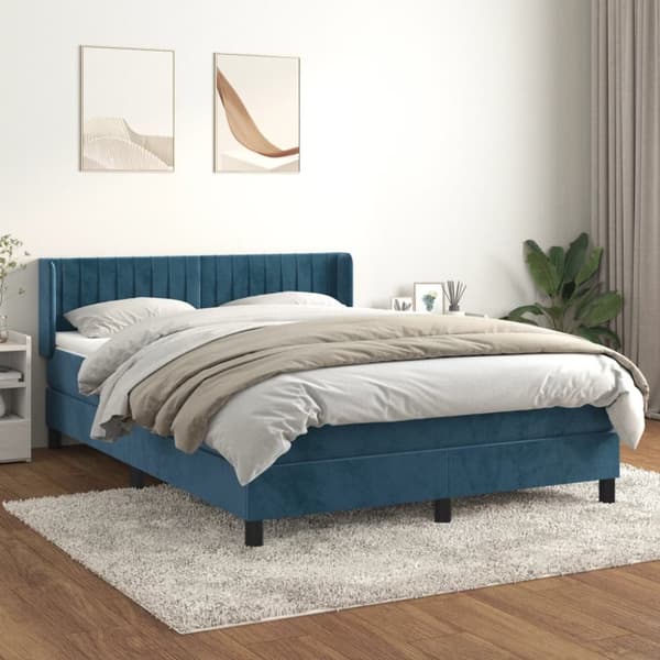 Ramsäng med madrass mörkblå 140x190 cm sammet