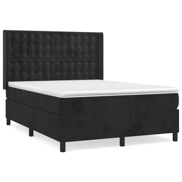 Ramsäng med madrass svart 140x190 cm sammet
