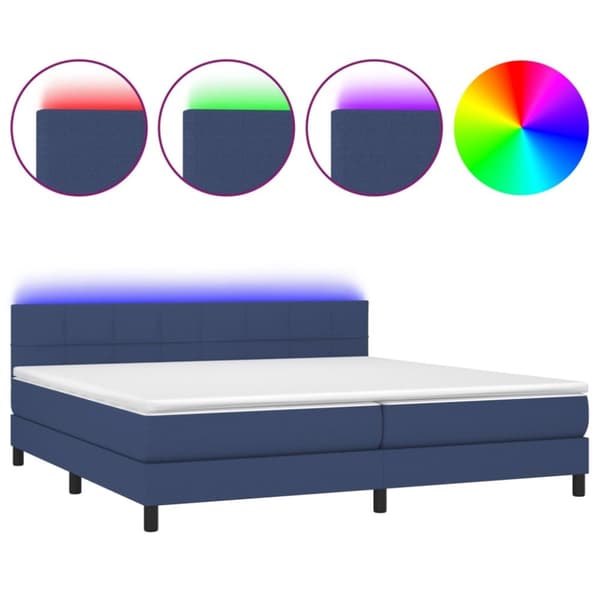 Ramsäng med madrass & LED blå 200x200 cm tyg