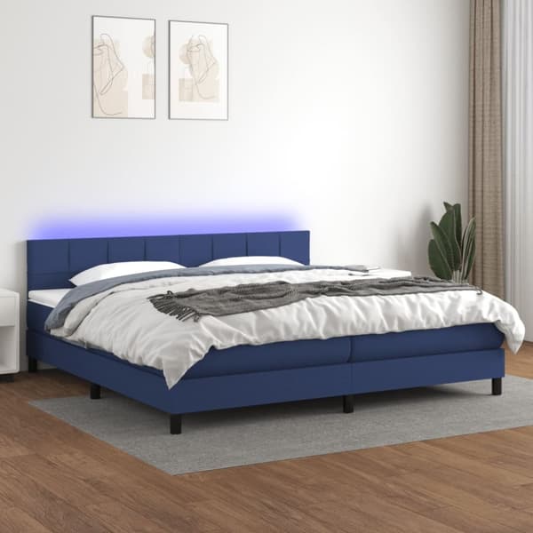 Ramsäng med madrass & LED blå 200x200 cm tyg