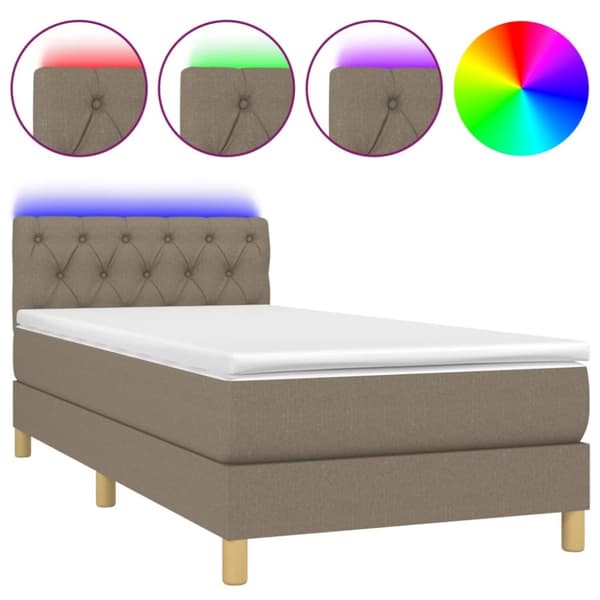 Ramsäng med madrass & LED taupe 80x200 cm tyg