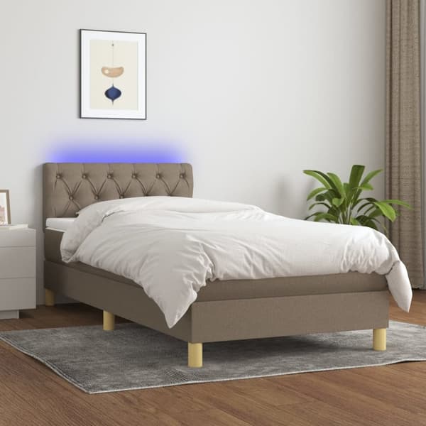 Ramsäng med madrass & LED taupe 80x200 cm tyg