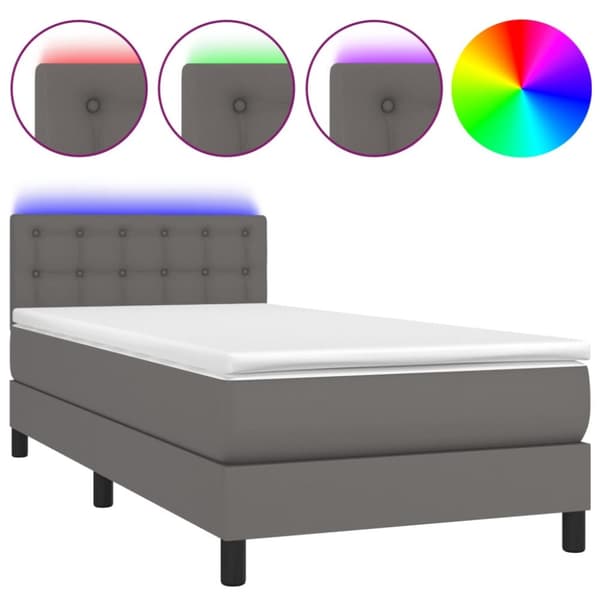 Ramsäng med madrass & LED grå 100x200 cm konstläder