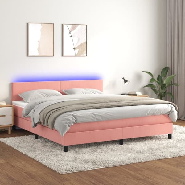 Ramsäng med madrass rosa & LED 180x200 cm sammet