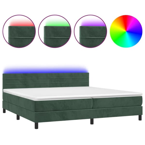 Ramsäng med madrass & LED mörkgrön 200x200 cm sammet
