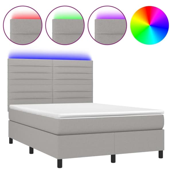 Ramsäng med madrass & LED ljusgrå 140x200 cm tyg