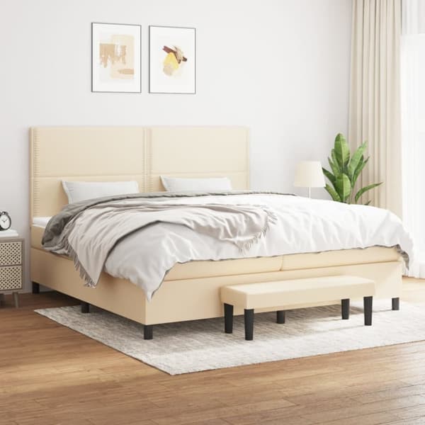 Ramsäng med madrass gräddvit 200x200 cm tyg