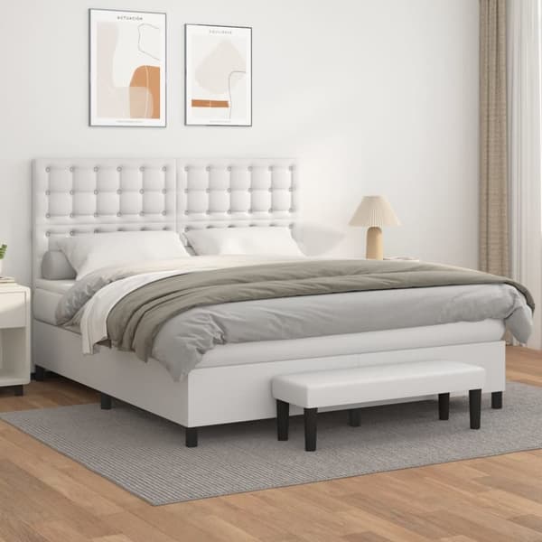 Ramsäng med madrass vit 180x200 cm konstläder