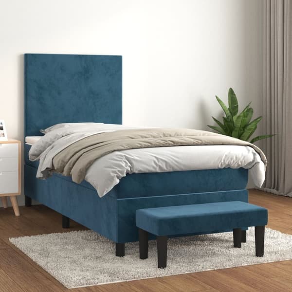 Ramsäng med madrass mörkblå 90x190 cm sammet