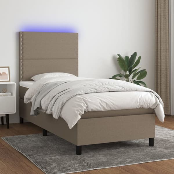 Ramsäng med madrass & LED taupe 100x200 cm tyg