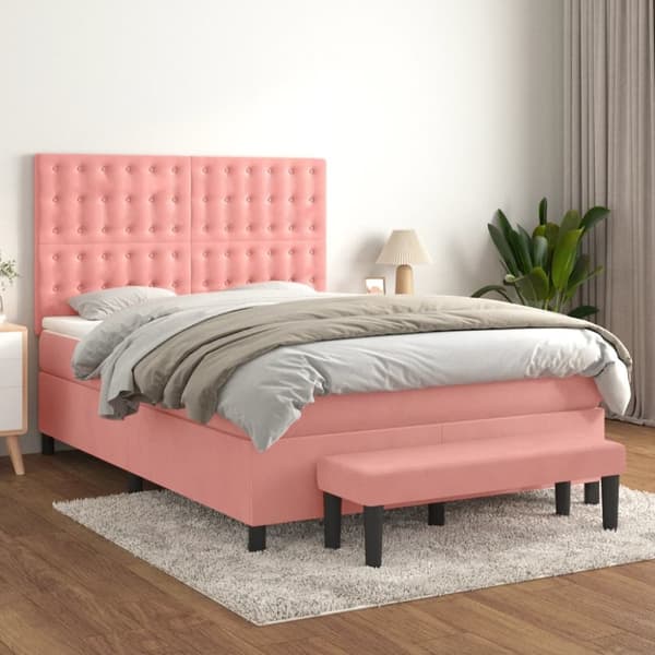 Ramsäng med madrass rosa 140x200 cm sammet
