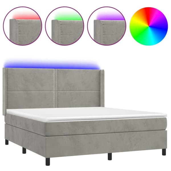 Ramsäng med madrass & LED ljusgrå 160x200 cm sammet