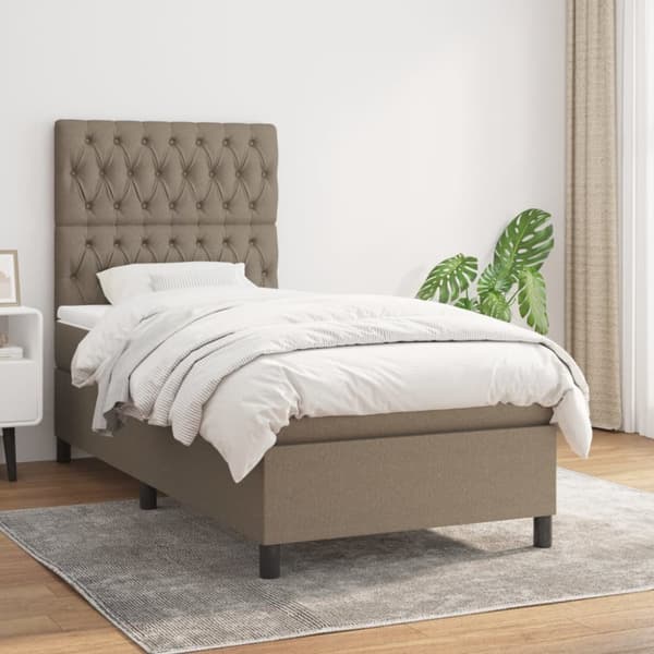 Ramsäng med madrass taupe 90x200 cm tyg
