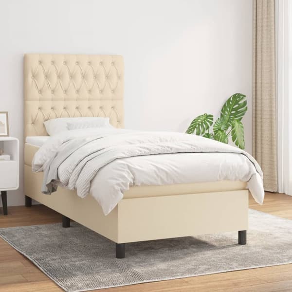 Ramsäng med madrass gräddvit 90x190 cm tyg
