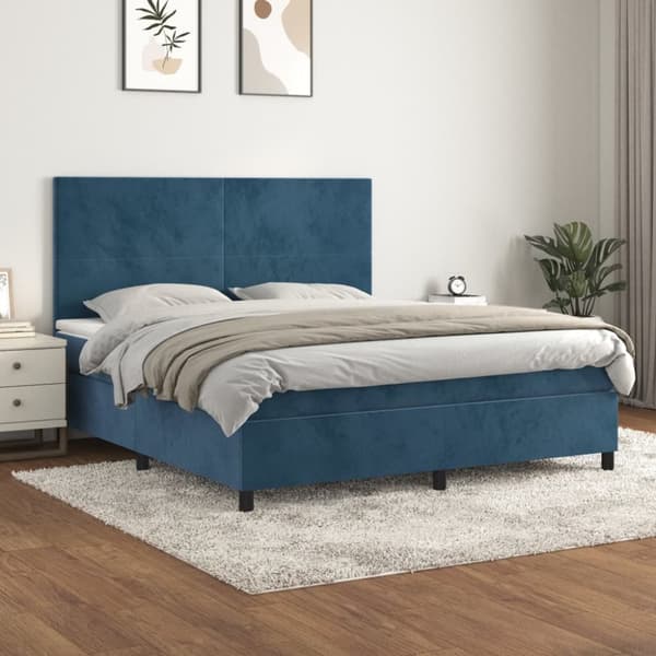 Ramsäng med madrass mörkblå 160x200 cm sammet