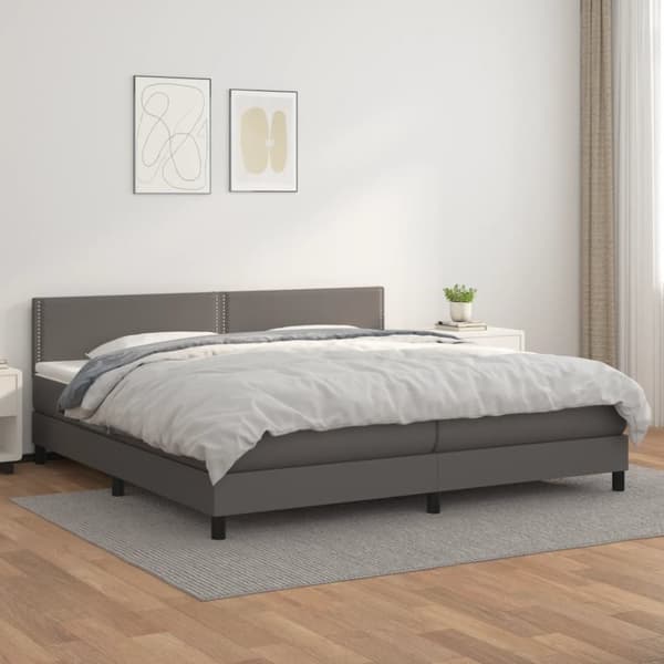 Ramsäng med madrass grå 200x200 cm konstläder