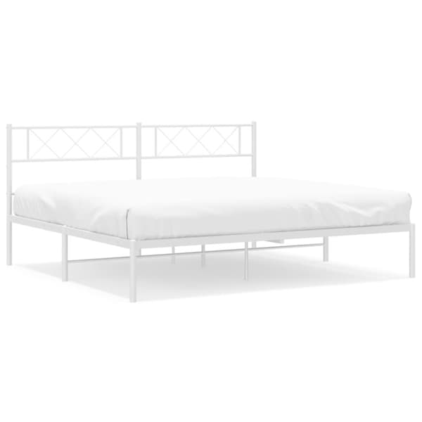 Sängram med huvudgavel metall vit 200x200 cm