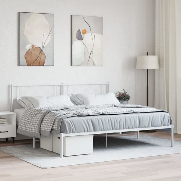 Sängram med huvudgavel metall vit 200x200 cm