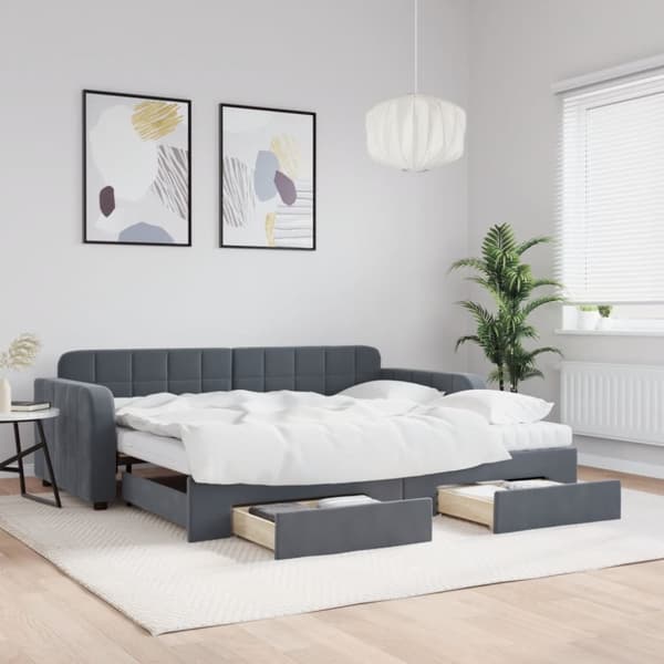 Dagbädd utdragbar med lådor mörkgrå 90x190 cm sammet