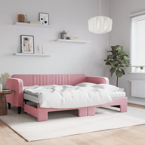 Dagbädd utdragbar med madrasser rosa 80x200 cm sammet