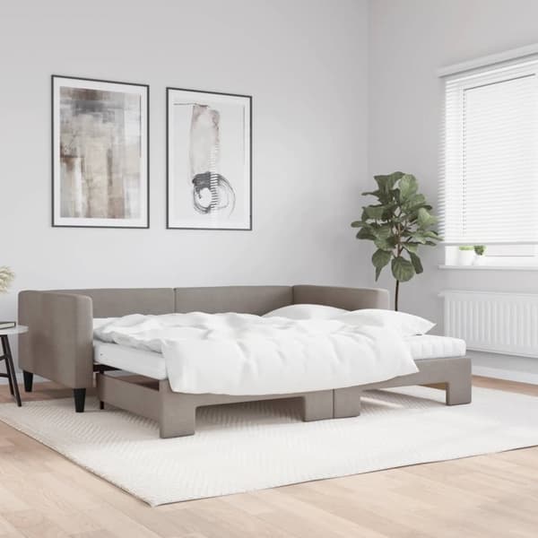 Dagbädd med extrabädd och madrasser taupe 100x200 cm tyg