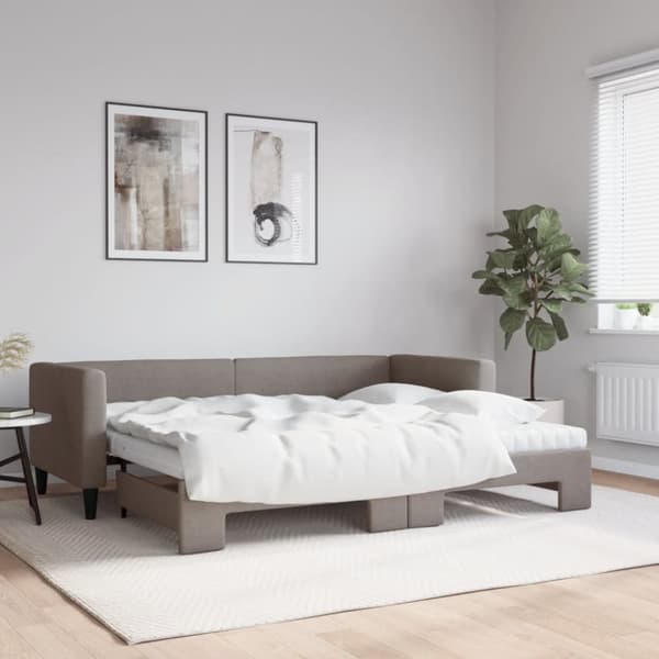 Dagbädd med madrasser utdragbar taupe 80x200 cm tyg