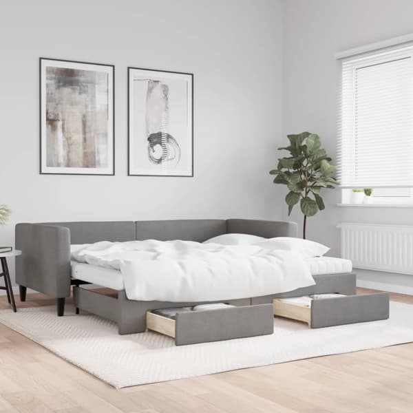 Dagbädd utdragbar med lådor mörkgrå 90x200 cm tyg