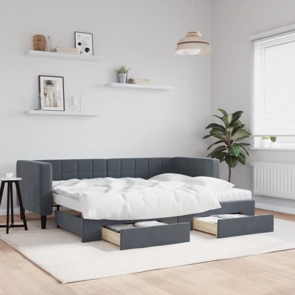 Dagbädd utdragbar med lådor mörkgrå 80x200 cm sammet