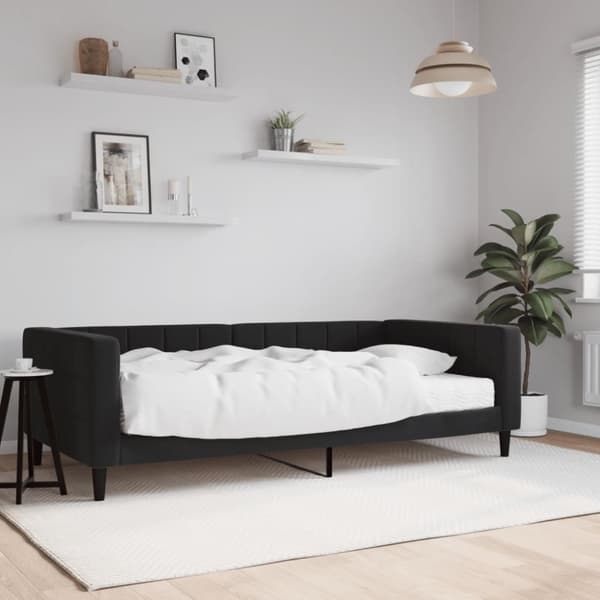 Dagbädd med madrass svart 100x200 cm sammet