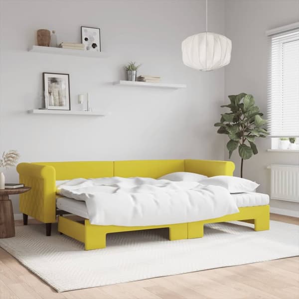 Dagbädd utdragbar med madrasser gul 80x200 cm sammet