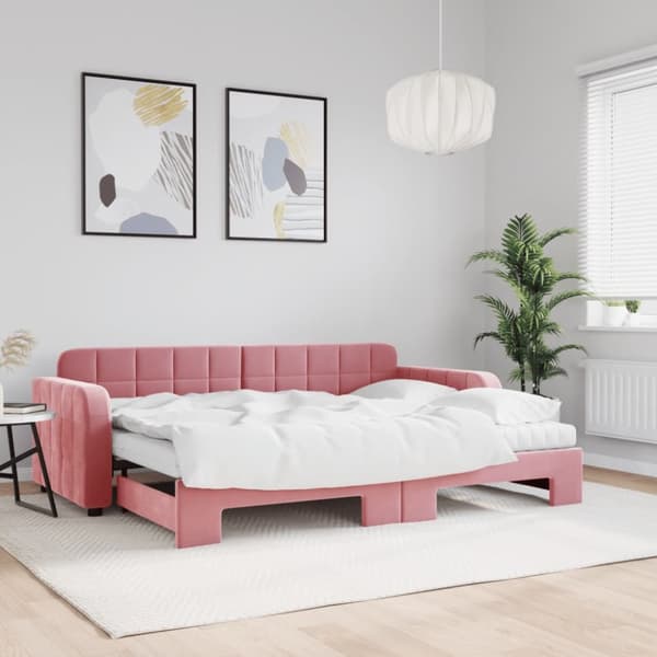 Dagbädd utdragbar med madrasser rosa 80x200 cm sammet