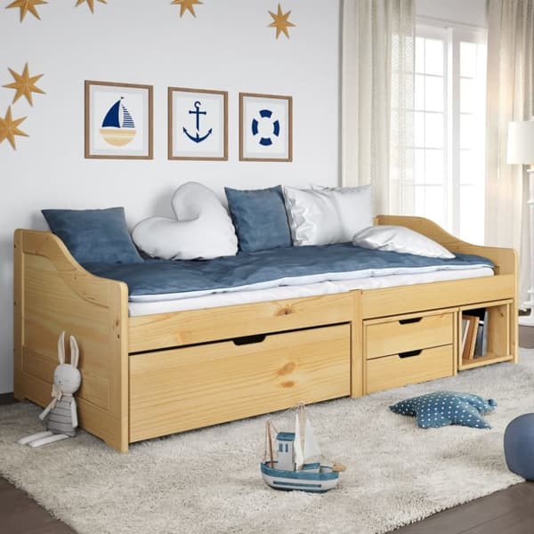 Dagbädd med 3 lådor IRUN 90x200 cm massiv furu